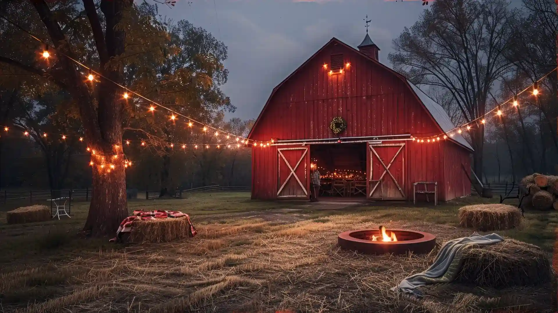 Horse farm barn and fence-line lighting in the Kentucky Bluegrass
